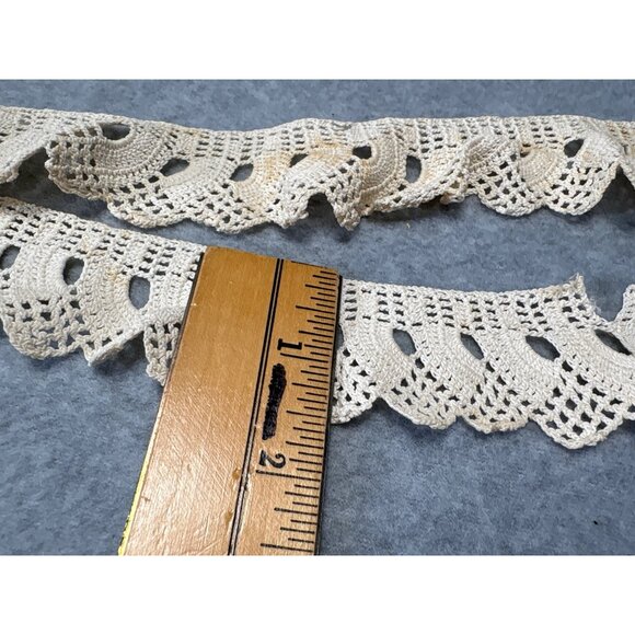 Vintage Hand-Crocheted Lace Trim 42" long x 1.75" wide Ivory Cotton Scalloped Ed - Picture 3 of 6